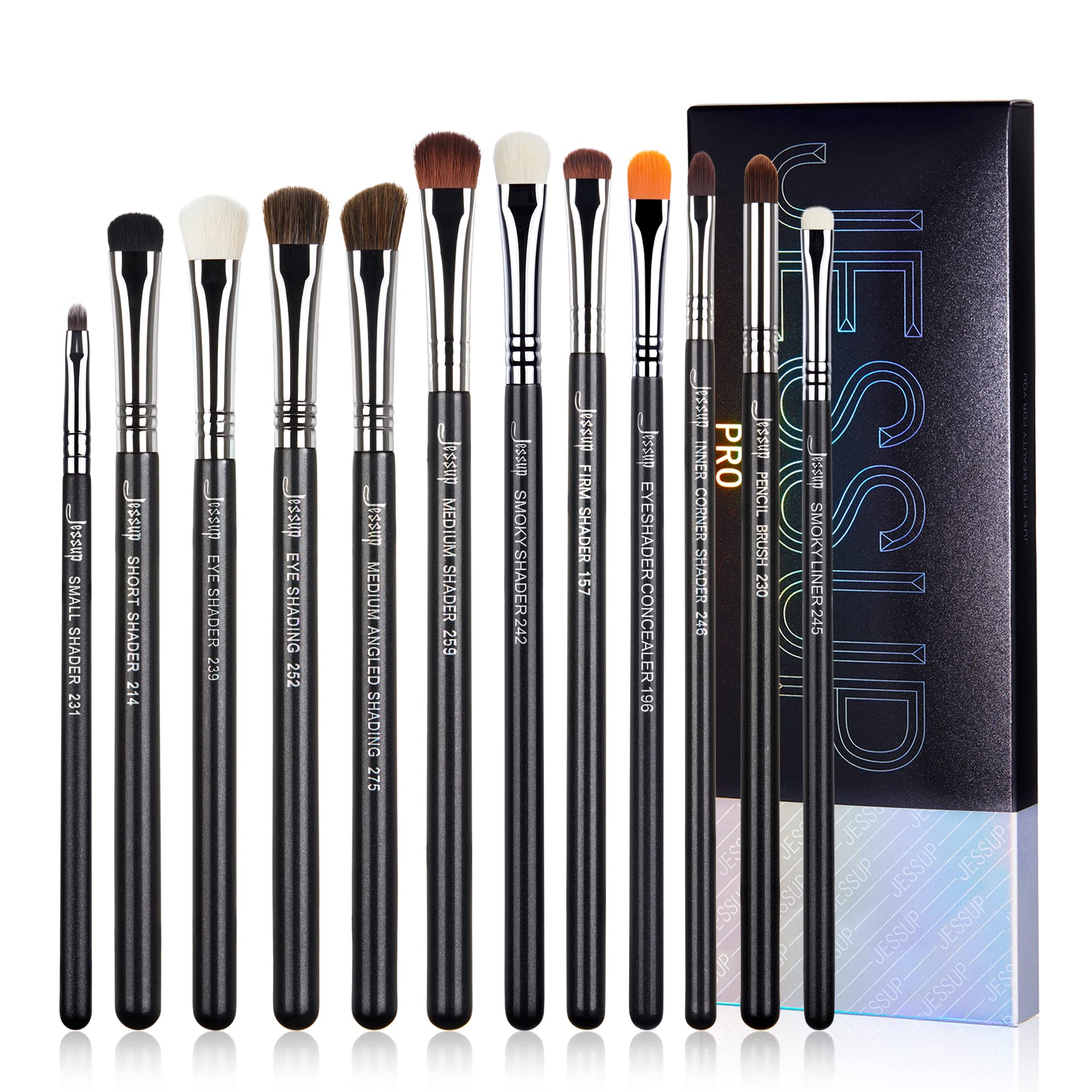Jessup Eyeshadow Makeup Brushes Set 12pcs Eye Make up Brushes Set Professional Premium Sythetic Eye Shadow Blending Smoky Shader Concealer Brush Black T339