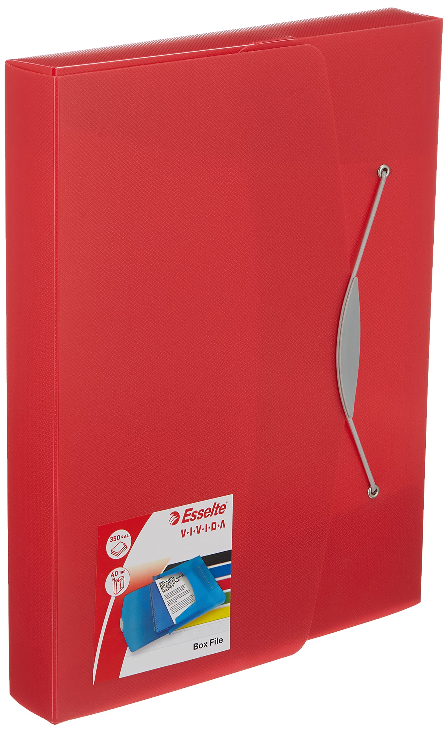 Esselte Box File, Holds up to 350 A4 Sheets, Elastic Closure, Flexible Plastic, Translucent red, VIVIDA Range