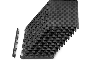 ProsourceFit Exercise Puzzle Mat ½-inch, Checkered EVA Foam Floor Tiles w/ Non-Slip Texture, Gym Mats w/ Interlocking Flooring for Adjustable Surface, Shock Absorbing, Black, 12 SQ FT - 12 Pieces