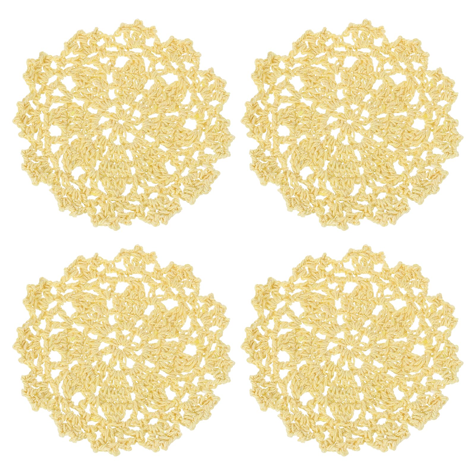 Photo 1 of uxcell Fabric Coasters, 4pcs 4" - Cotton Woven Crochet Doilies, Lace Embroidery Cup Mat with Floral Pattern for Wedding Party Decoration (Light Yellow)