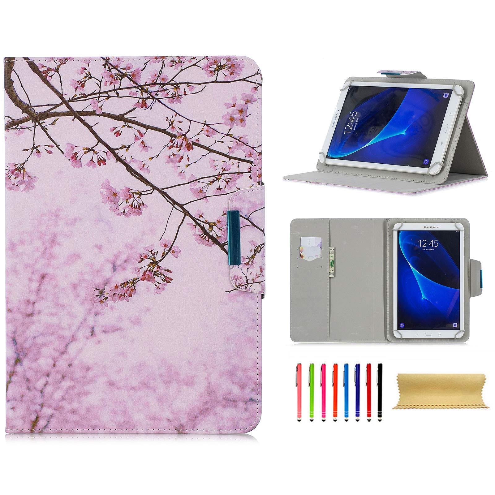 Photo 1 of Universal 7.5-8.5 Inch Tablet Case, Techcircle Ultra Slim Lightweight PU Leather Stand Folio Flip Wallet Protective Shell Case [Card Slots] [Magnetic Closure] for Most 7.5"-8.5" Tablet, Cherry Blossom