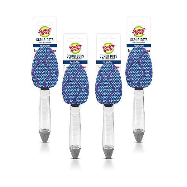 SCOTCH-BRITE SCRUB DOTS NON-SCRATCH DISHWAND, 4-PACK (4 DISHWANDS), SOAP-DISPENSING KITCHEN SCRUBBERS, FITS ALL REFILLS
