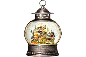 Village Musical Snow Globe 12 Inch Christmas Snow Globe Lantern, Priddop Lighted Christmas Decorations Tabletop Decor with 6H Timer Glitters Train Mountain Choir Scene (2023 Upgraded Larger Size)
