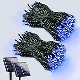 2 Pack 200 LED Solar String Lights Outdoor, Solar Christmas Lights with 8 Lighting Modes, Waterproof Green Wire Solar Tree Lights for Outside Xmas Wedding Party Garden Patio Yard Decorations (Blue)