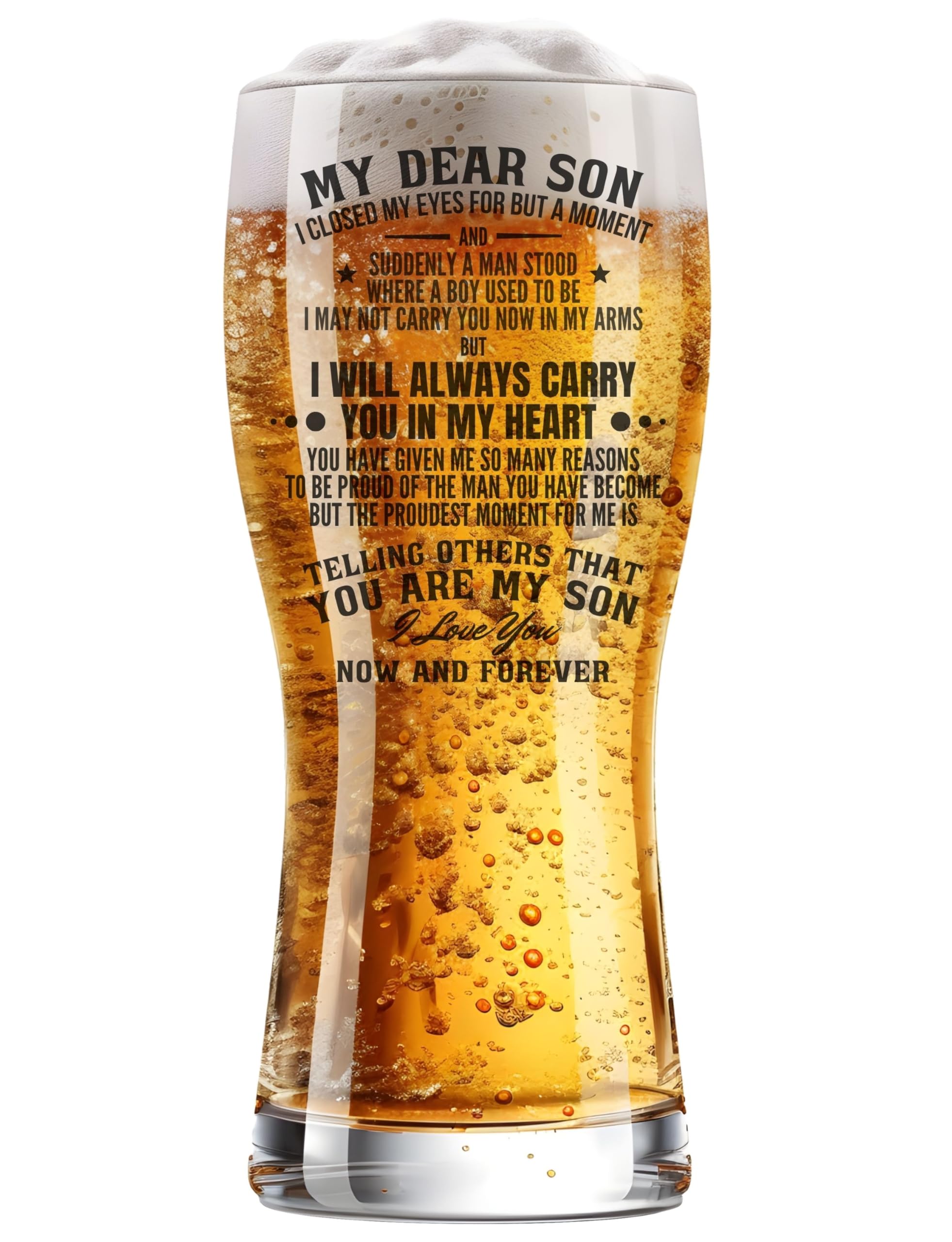 Onebttl Son Gifts from Mum Dad - Proud of The Man You Have Become Pint Glass - My Dear Son 18th Birthday Uni Graduation Gift 440ml