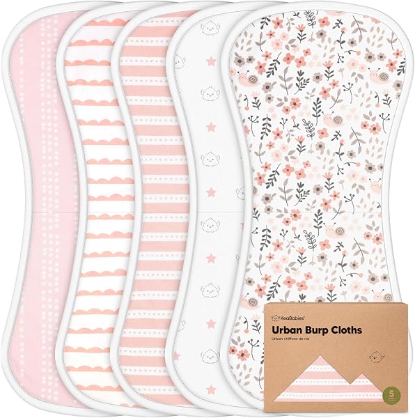 Organic Burp Cloths Baby Boy & Girl, 5-pack Cotton Burp Rags (Sweet Charm) | Super Absorbent Cotton Burping Cloths for Babies