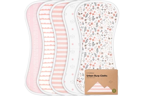 Organic Burp Cloths Baby Boy & Girl, 5-pack Cotton Burp Rags (Sweet Charm) | Super Absorbent Cotton Burping Cloths for Babies, Soft, Plush, Newborn, Infant Towels, Milk Spit Up Rags, Large 21x10