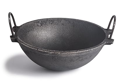 Zishta Traditional Hand Made Cast Iron Kadai (Medium Size): 8.5 inches Dia, 1.8 KG, Frying and