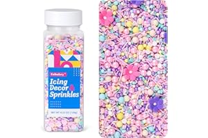 COBAKEY Edible Colorful Sprinkles for Decorating, 10 Pieces 4 Color Flowers Icing Decorations - Pastel Sprinkles for Cookie Decorating, Spring Sprinkles Cupcake Topper, Ice Cream, Candy Chocolate