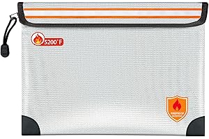 Orikithem Fireproof Document Bag 2200°F/5200°F, 11×7.8" with Zipper and Reflective Strip,Heat Insulated Fireproof/Waterproof Bag for Cash, Documents and Valuables, Medium Silver-5200°F