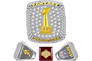 HuangouSA MVP Fantasy Football Championship Ring with Wooden Box League Champion Trophy Rings Premium Award for Winner