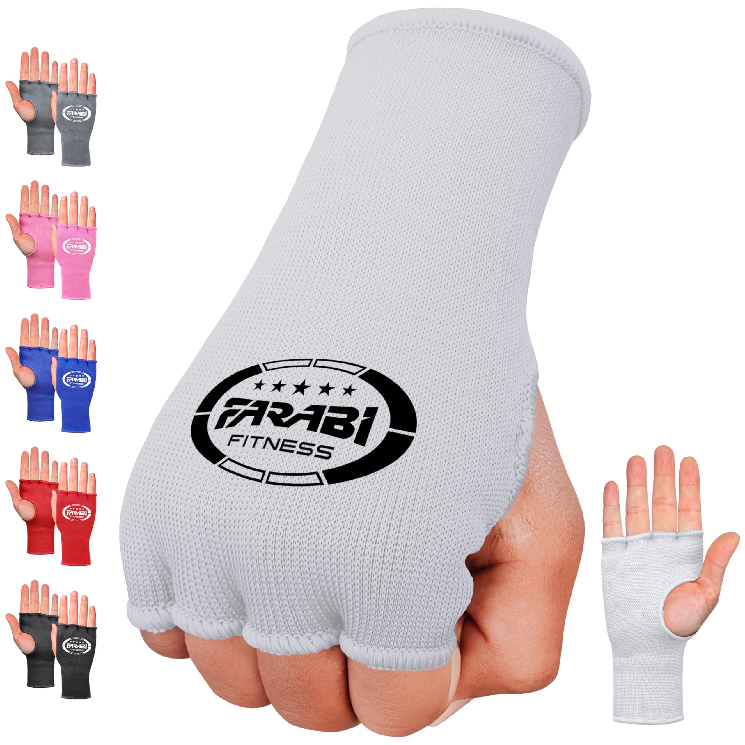 Farabi Sports Boxing Hand Wraps Half Finger Elasticated Inner Gloves for Punching Boxing Bandages Ideal for MMA, Muay Thai, Training, Combat Sports, Kickboxing and Martial Arts (White, L/XL)