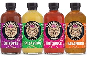 Tia Lupita Hot Sauce Variety Pack - 4 Bottles of Flavorful Heat - Jalapeño, Salsa Verde, Habanero, Chipotle - Gluten-Free, Non-GMO, Sugar Free, Low Sodium, Keto, No Carbs
