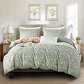 Bupird Duvet Cover King Floral 100% Brushed Microfiber 3 Pieces Vintage Chic Floral Garden Vibrant Botanical Pattern Printed King Duvet Cover Flower with Zipper Closure