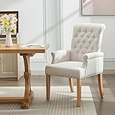 WUTUTUEE Fabric Dining Chair with Arms, Upholstered Tufted High Back Dining Room Chairs, Accent Armchair with Solid Wood Leg 