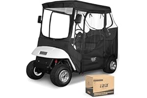 10L0L 2/4 Passenger Golf Cart Driving Enclosure for EZGO TXT/RXV Model, 4-Sided Clear Window 600D Rain Cover All Weather Windproof Waterproof - Black/Beige
