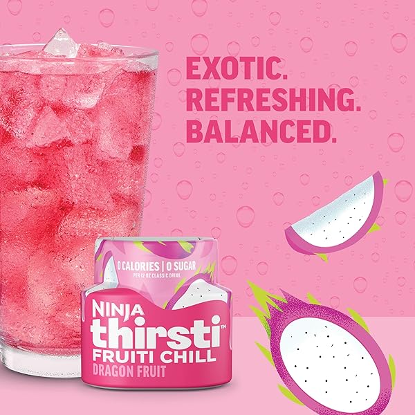 NINJA THIRSTI FLAVORED WATER DROPS, FRUITI CHILL DRAGON FRUIT, BOLD FRUIT FLAVOR, SPARKLING OR STILL, ZERO CALORIES, ZERO SUGAR, MAKES 17, 12OZ DRINKS, 3 PACK, WCFDGFTAM