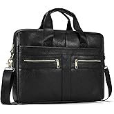 Genuine Leather Briefcase for Men, Laptop Computer Shoulder Bag With Strap, 15.6 Inch Business Travel Work Handbag
