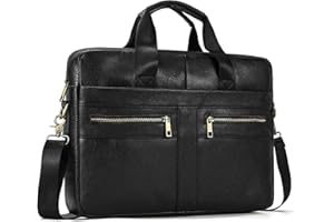 SAIION Genuine Leather Briefcase for Men, Laptop Computer Shoulder Bag With Strap, 15.6 Inch Business Travel Work Handbag