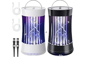 Phosooy 2 Packs Indoor Electric Bug Zapper with Fan, 2-in-1 Plug-in 1500V High Voltage Mosquitoes Killer with Hanger, Small Fly Insects Lamp Trap Catching Moth Gnat Fruit Flies, White & Black