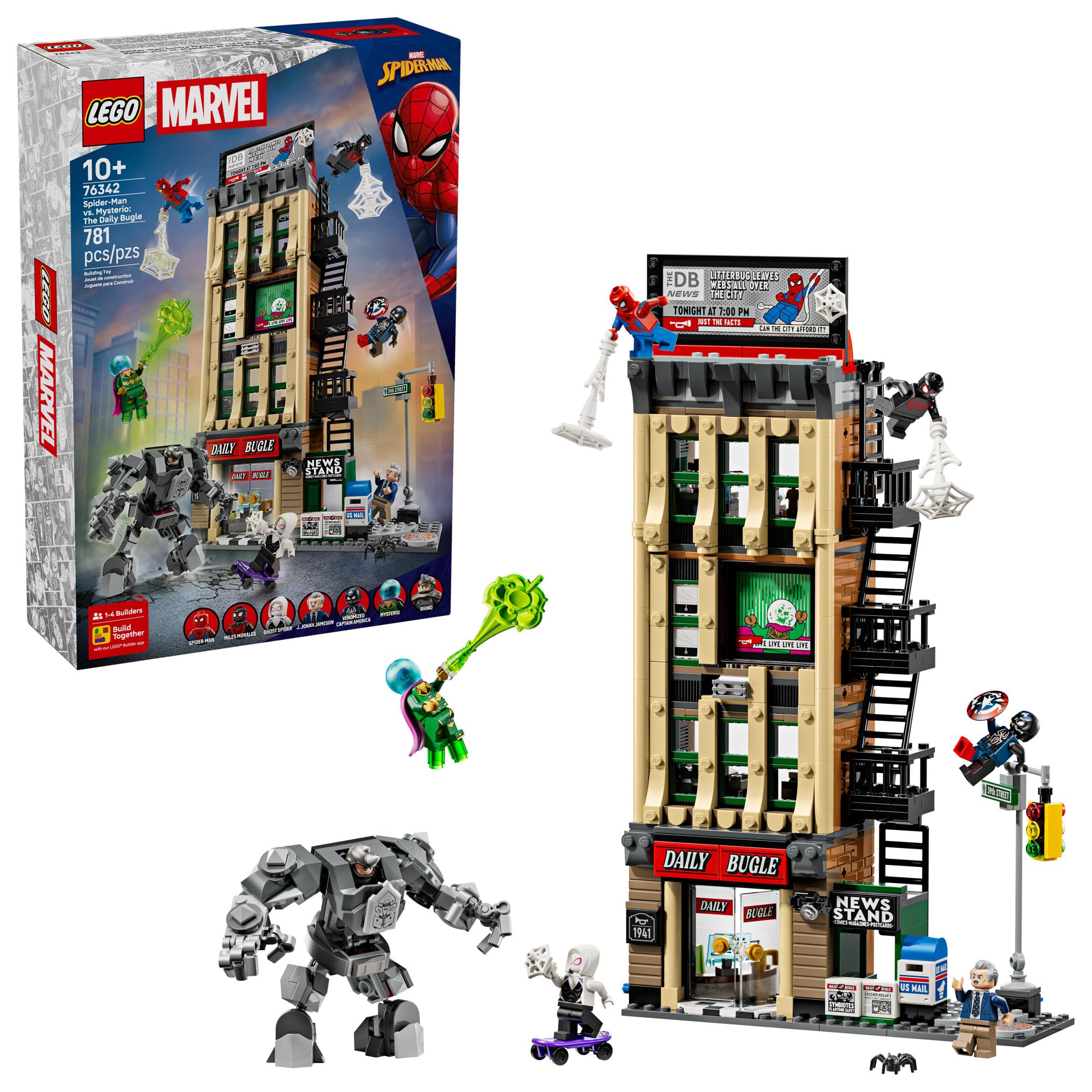 Photo 1 of **USED/OPENED** LEGO Marvel Spider-Man vs. Mysterio: The Daily Bugle Building Toy - Pretend Play Set with 7 Minifigures & Rhino Mech - Super Hero Toy for Boys & Girls, Ages 10+ - Gift Idea for Birthdays - 76342