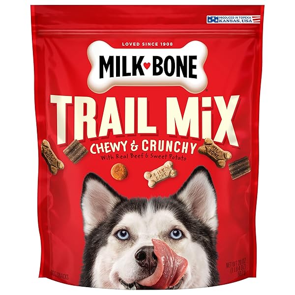 MILK-BONE TRAIL MIX CHEWY & CRUNCHY DOG TREATS, REAL BEEF & SWEET POTATO, 20 OUNCE