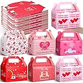 Zhanmai 36 Pack Valentines Treat Boxes with Handle Valentine Cookie Gable Container Heart Candy Goodie Box Cupcake Bakery Container Bulk for Exchange Party Favor Gift