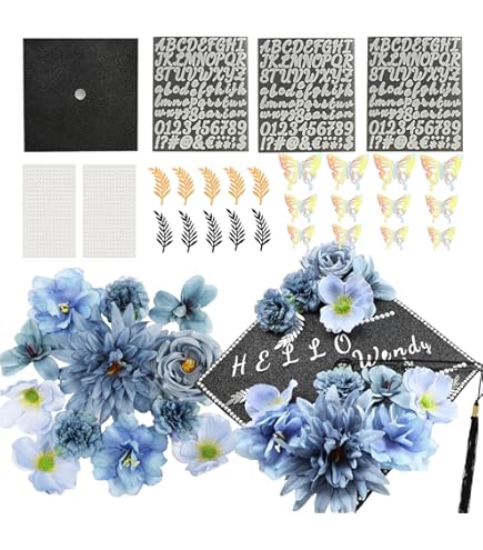80UncleKimby Graduation Cap Decorations: DIY Grad Hat Topper Kit, Include Flowers Glitter Stickers Letters Butterflies - Handmade Decoration(No Glue, With Cap