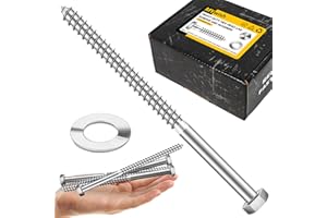 Mywish (50Sets) 3/8" x 6" Lag Bolts, 304 Stainless Steel 3/8 inch Lag Screws Bolts for Wood, Heavy Duty Hex Head with Flat Washers Bolt Kit, Bright Finish