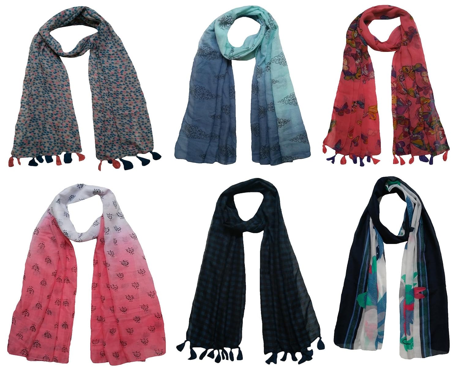 fusfus women's polycotton stoles(f0152, multicolour, free size) - set of 6