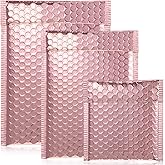 50 Pieces Bubble Mailers 3 Sizes Self Seal Adhesive Poly Mailers Metallic Foil Glitter Padded Shipping Bubble Envelopes for Valentine Mailing Packing Small Business (Rose Gold)