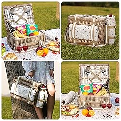 31Pcs Picnic Basket for 4 -Wicker Picnic Set with