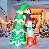 Christmas Inflatables Outdoor Decorations, with Rotating Colored Light+LED Lights, Large Blow Up Yard Decor,Christmas Party Outdoor, Yard, Garden, Lawn Winter (7 FT Penguins Climbing Tree)