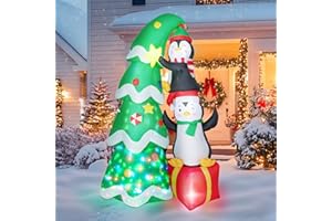 DAWDIX Christmas Inflatables Outdoor Decorations, with Rotating Colored Light+LED Lights, Large Blow Up Yard Decor,Christmas Party Outdoor, Yard, Garden, Lawn Winter (7 FT Penguins Climbing Tree)