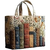 hibear Quilted Vintage Tote Bags for Women Large Bookish Shoulder Bag Cotton Floral Hobo Bag Shopping Grocery Beach Bag