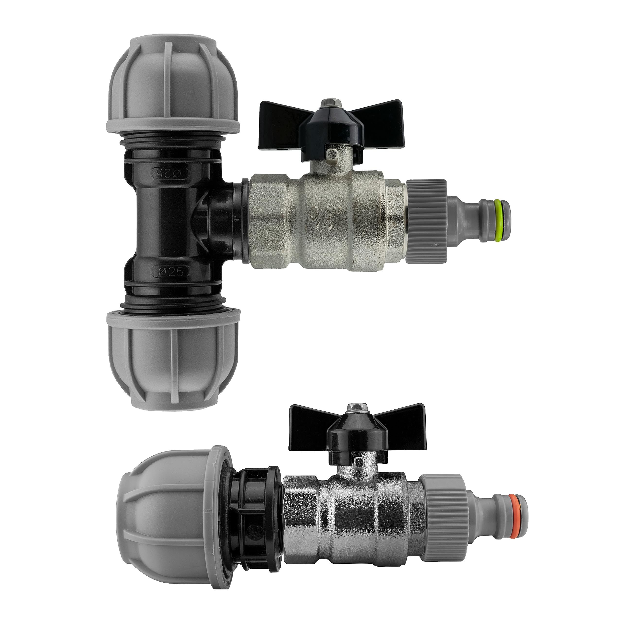 mdpe Compression Water Supply Pipe Fitting to Metal Butterfly Valve-Universal Click-Lock Hose Connection kit,for 20mm,25mm or 32mm Pipe (20mm tee)