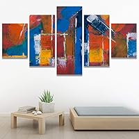 SIGNWIN 5 Panel Canvas Wall Art Modern Art Abstract Brushstroke Closeup Expressionism Expressive Modern Multicolor Oil Painting for Home Decorations Ready to Hang - 60