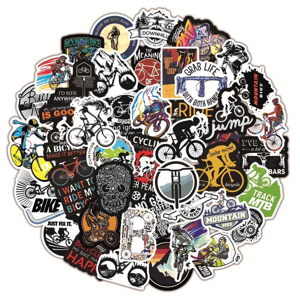 50 Pcs Cycle Stickers Pack - Personalized Waterproof Vinyl Stickers with Outdoor Adventure and Bike Themes for Cycling Lovers, for Children's Bikes, and Travelers, Teen