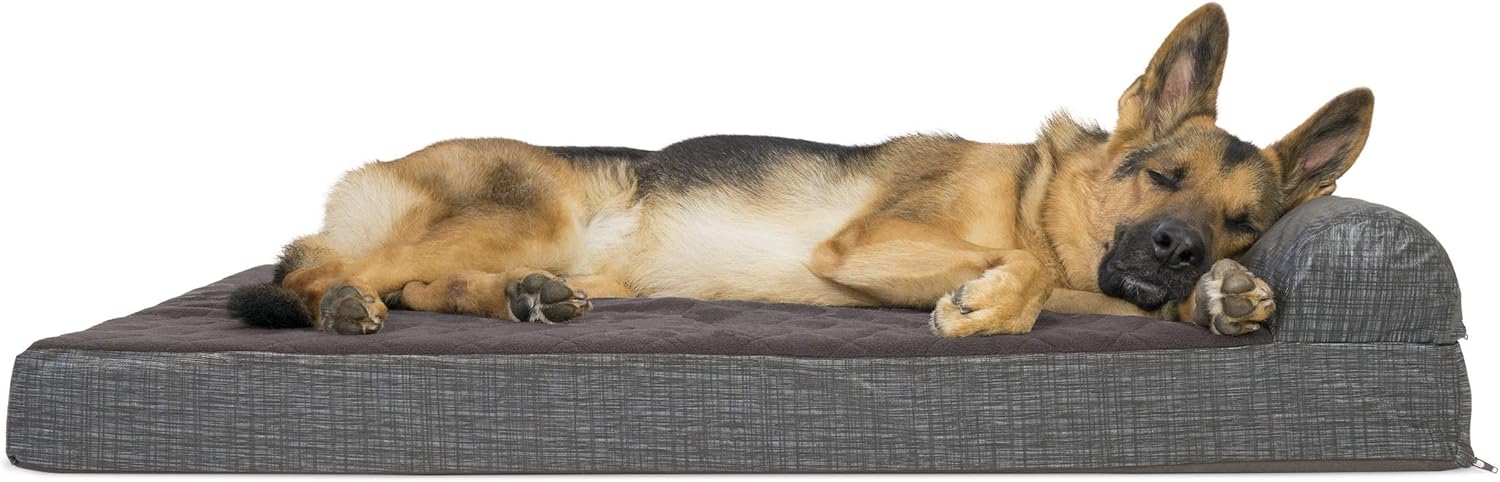 Furhaven Pet Dog Bed - Deluxe Orthopedic Quilted Fleece and Print Suede Chaise Lounge Living Room Couch Pet Bed with Removable Cover for Dogs and Cats, Espresso, Jumbo : Pet Supplies