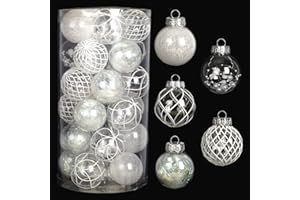 BSTDECOR Clear Christmas Ball Ornaments, 30ct 2.36 Inch White Christmas Ornaments Balls for Christmas Tree with Delicate Stuff Shatterproof Hanging Xmas Tree Baubles Decorations for Wedding Christmas