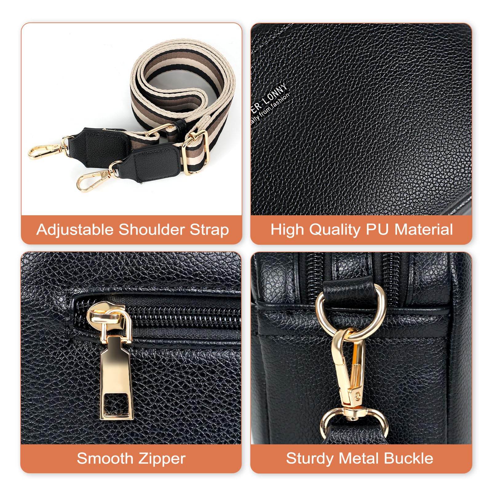 AIFILLE Women's Cross Body Bag, Small Vegan Leather Phone Crossbody Bag with Adjustable Strap | Anti-Theft Zipper Pockets | Lightweight Handbag for Women & Girls, Black