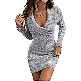 SOLY HUX Women's Elegant Wrap V Neck Mini Sweater Dress Long Sleeve Button Bodycon Ribbed Knit Dresses