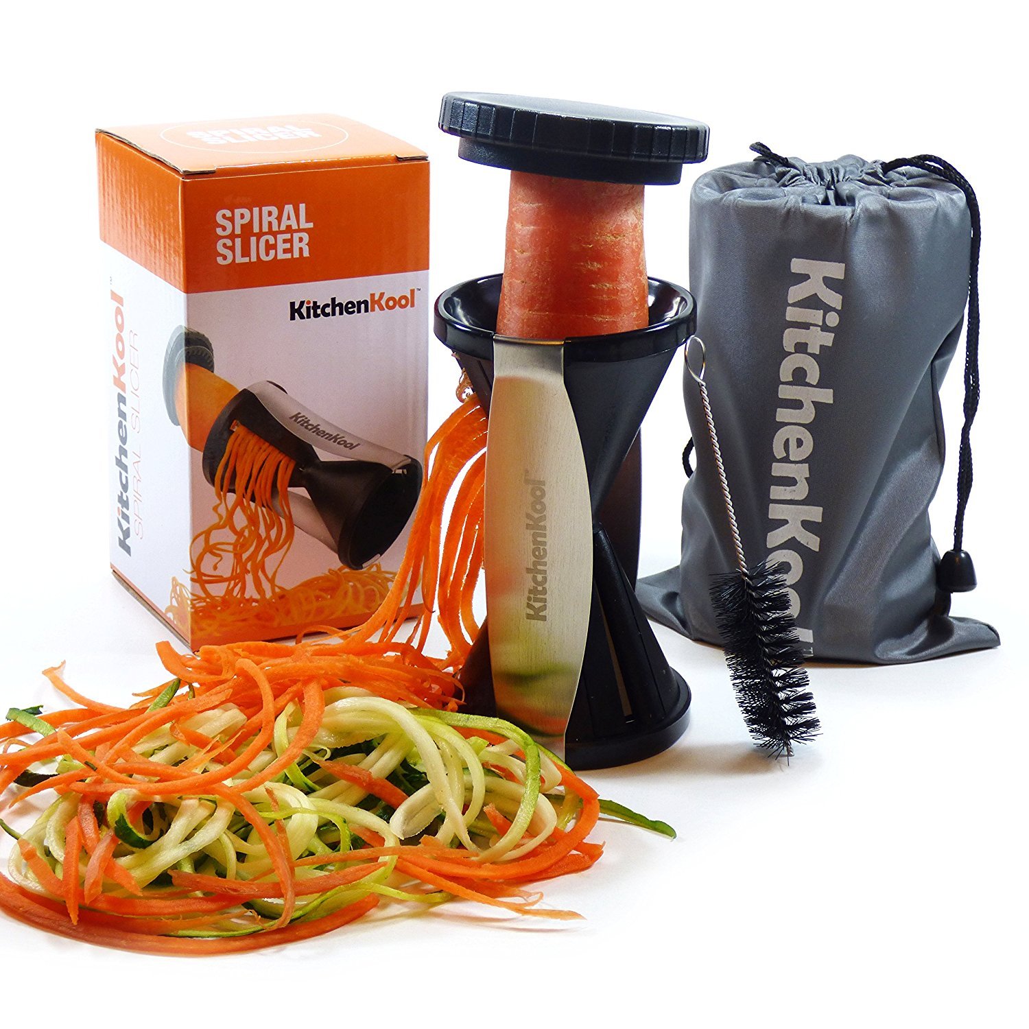 Kitchenkool Vegetable Spiral Slicer Includes Free Flexible Cleaning Brush And Storage Protective Bag Black