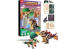 LITTLE JUPITER DIY Wooden Kit with Stickers - 2 in 1 Monster Series - Japanese Monster for 7-12 Yrs - Woodworking Kits for Kids - Wood Crafts for Kids - Kids Building Kit - Wooden Crafts for kids (Type 1 & 2)