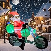 PTS 6FT Inflatable Motorcycle with Santa Outdoor Decoration, Christmas Blow Up Yard Decorations, Built-in LED Lights Inflatables Xmas Holiday Funny Decor for Indoor Lawn Garden