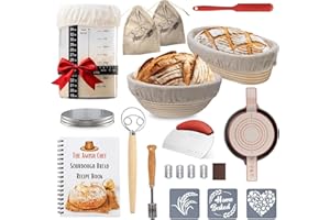 THE AMISH CHEF Complete Sourdough Bread Starter Kit, Glass Sourdough Starter Jar Kit & Tons of Sourdough Bread Baking Supplies - Sourdough Starter Kit Includes Sourdough Jar, Banneton Basket (2x Baskets and Jar)