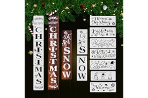 12Pcs Merry Christmas And Let It Snow Stencils Porch Sign Templates, Christmas Winter Theme Templates with Snowflakes, Santa 