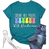 Easter Teacher Shirts for Women Treat All Peeps with Kindness T-Shirt Short Sleeve Teacher Bunny Tee Tops