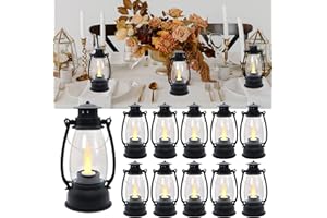 LLQ Mini Decorative Lanterns - 12pcs with Flicker Candles, Hanging Lanterns for Home & Wedding Decor, Table Centerpiece, Battery Included, Black