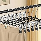 POZEAN Pants Hangers with Clips for Women 30 Pack, 12Inch Adjustable Heavy Duty Skirt Hangers, Space Saving Non-Slip Shorts Jeans Trousers Clothes Hangers, Black